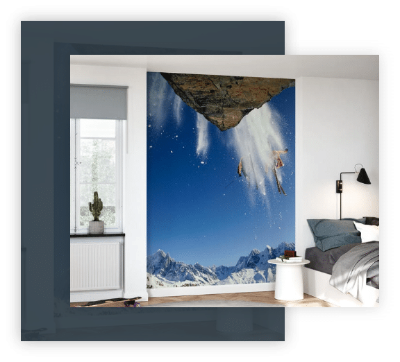 white room with wall mural